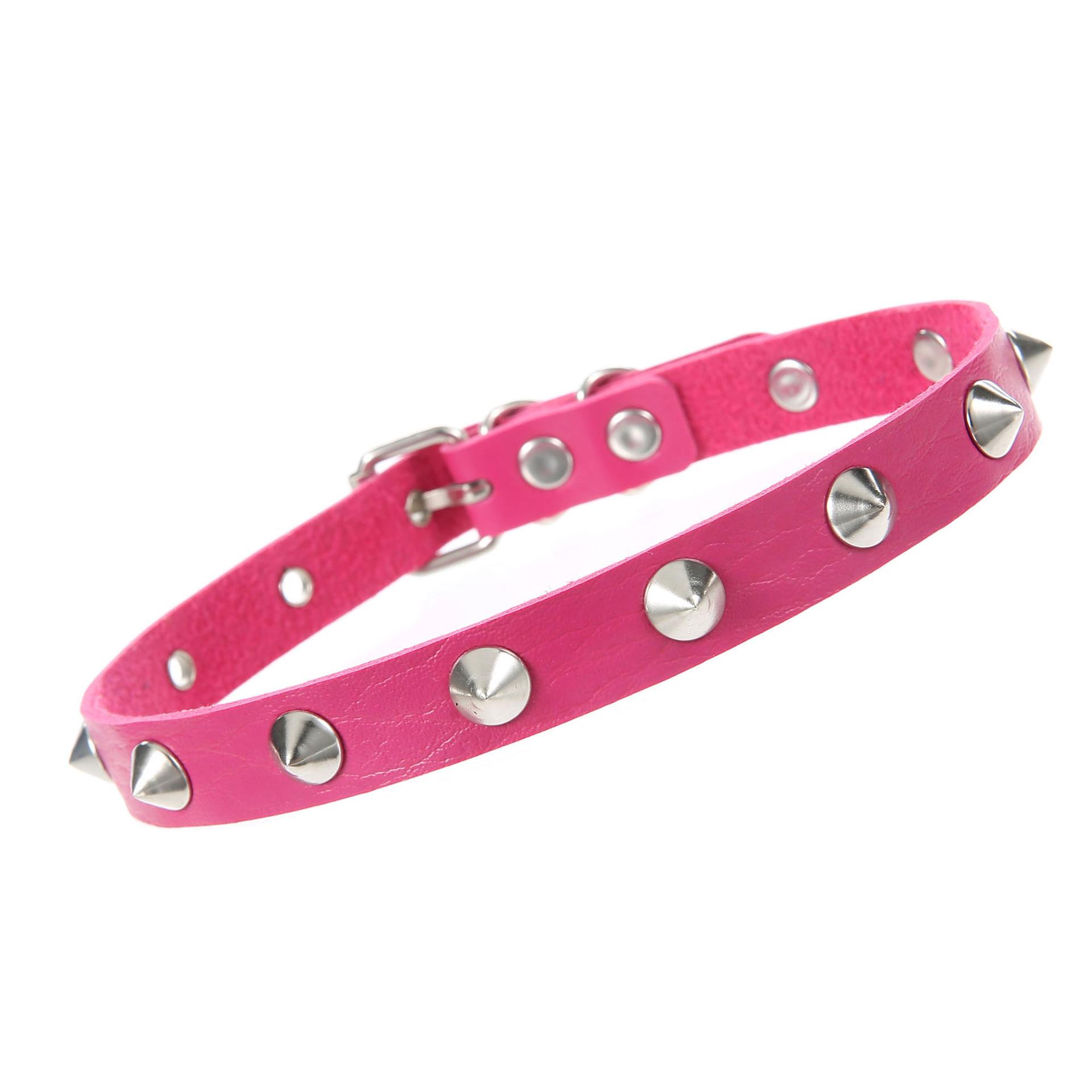 DIEZI Punk PU-Leder Schlüsselbein-Halskette für Damen Vintage Harajuku Gotisch Spitz Nieten Choker Torques Halskette Herren Schmuck pink