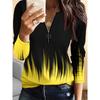 Women's T Shirt Ombre Graphic Vintage Fashion Stylish Long Sleeve Crew Neck Regular Tops Daily Zipper Print Yellow Blue