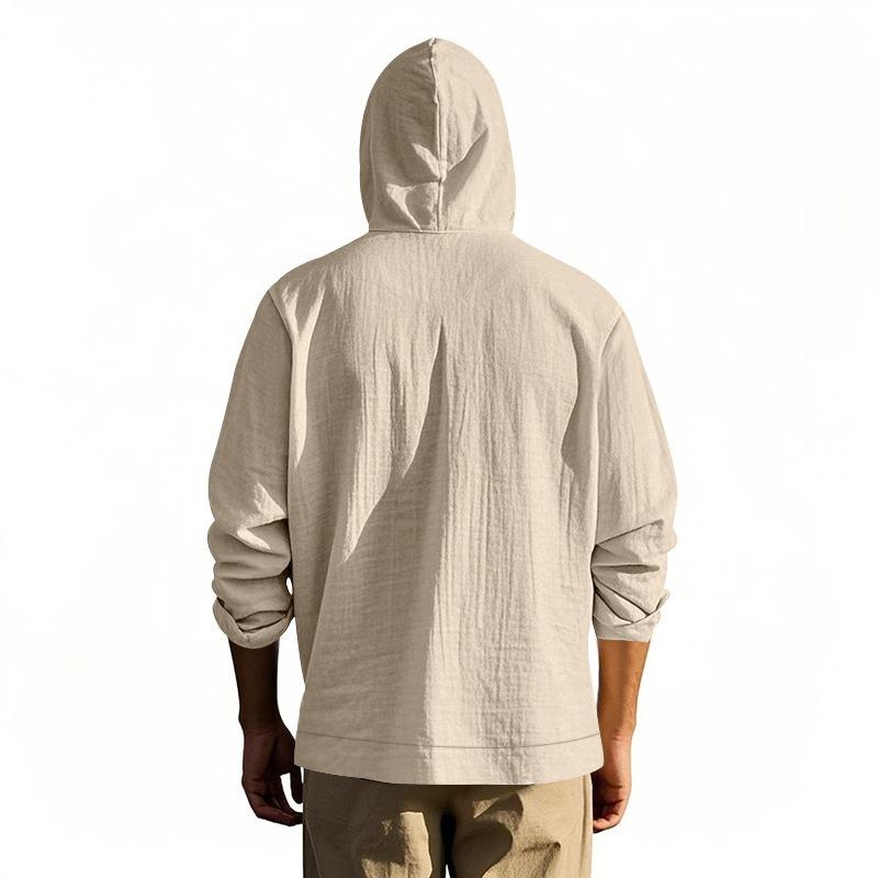 Spring and Summer New Men's Hooded Long-sleeved Shirts with Patch Pockets Casual Outer Tops
