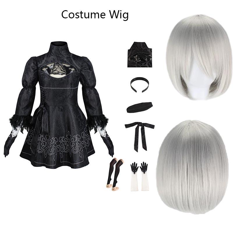 Big Size Yorha 2B Cosplay Costume Black Leotard Dress 2B Full Set Halloween Shojou Magical Girl Outfits Wig Gloves Eyemask Socks