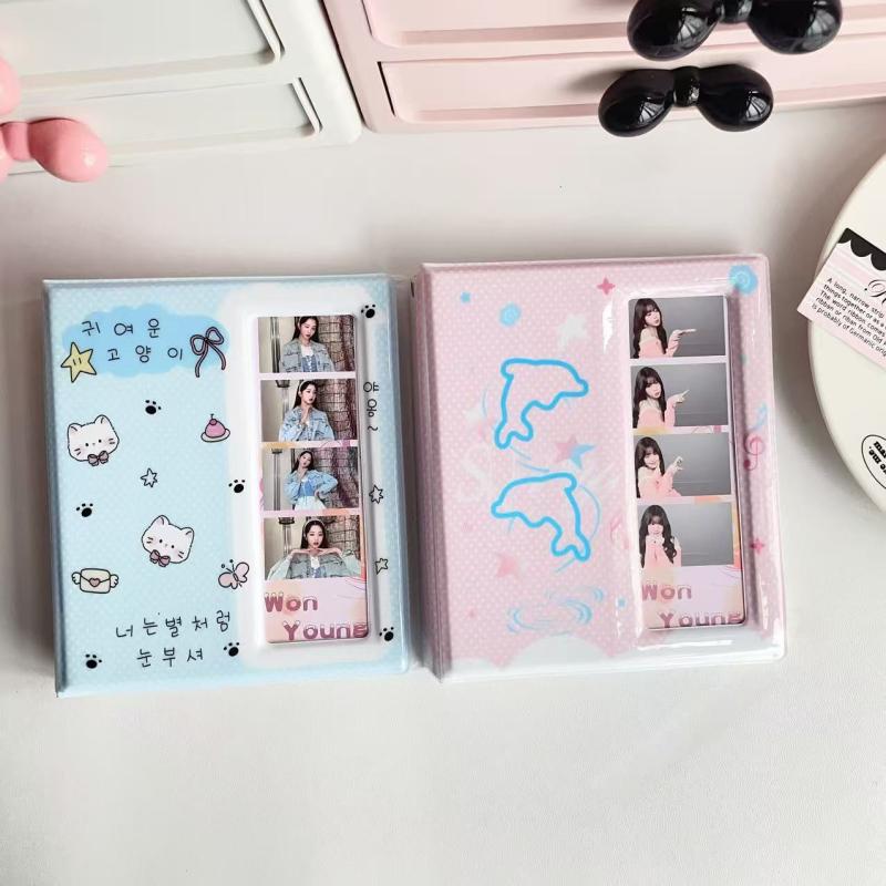 Cartoon Four Grid 4 Cuts Album Photo Card Collection Book For 40 Pcs 2X6 Inch Photo Strips Bookmark 20 Pcs 4X6 4R Photo Holder