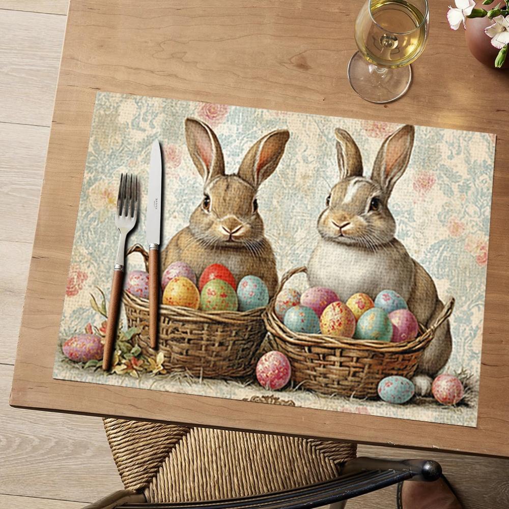 4 Stück Osterhase und Ei Aufdruck Platzsets, Geeignet für Heimdekoration, Feiertagsessen, Küche und Partydekoration