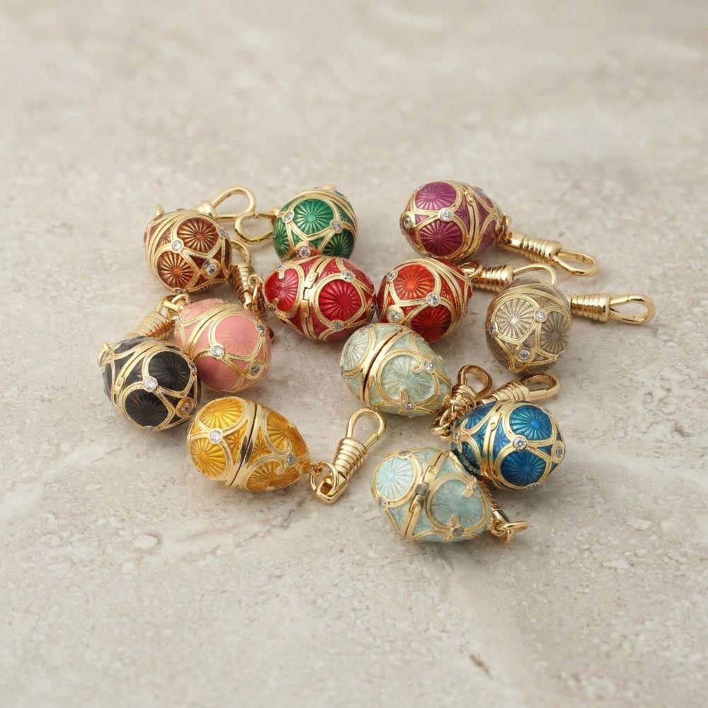 Egg Shaped Enamel Egg Pendant Copper Material Vintage Egg Necklace Zodiac Locket Necklace Women