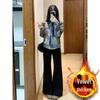 Plus Size High Waist Fleece-Lined Micro-Flare Jeans for Women - Slimming, Elastic, Wide Leg Bell Bottoms for Autumn/Winter