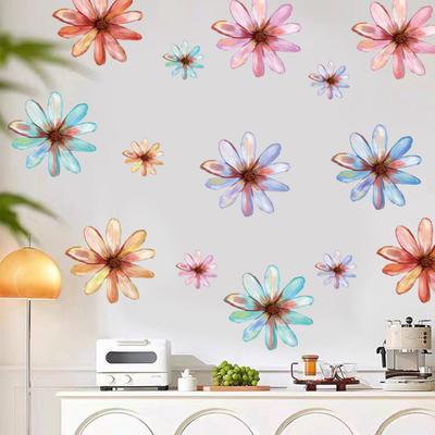 Flower Wall Decals Hand-painted Spring Wildflower Wall Stickers Peel And Stick Floral Wall Art Decor for Girls Bedroom Nursery Classroom Living Room