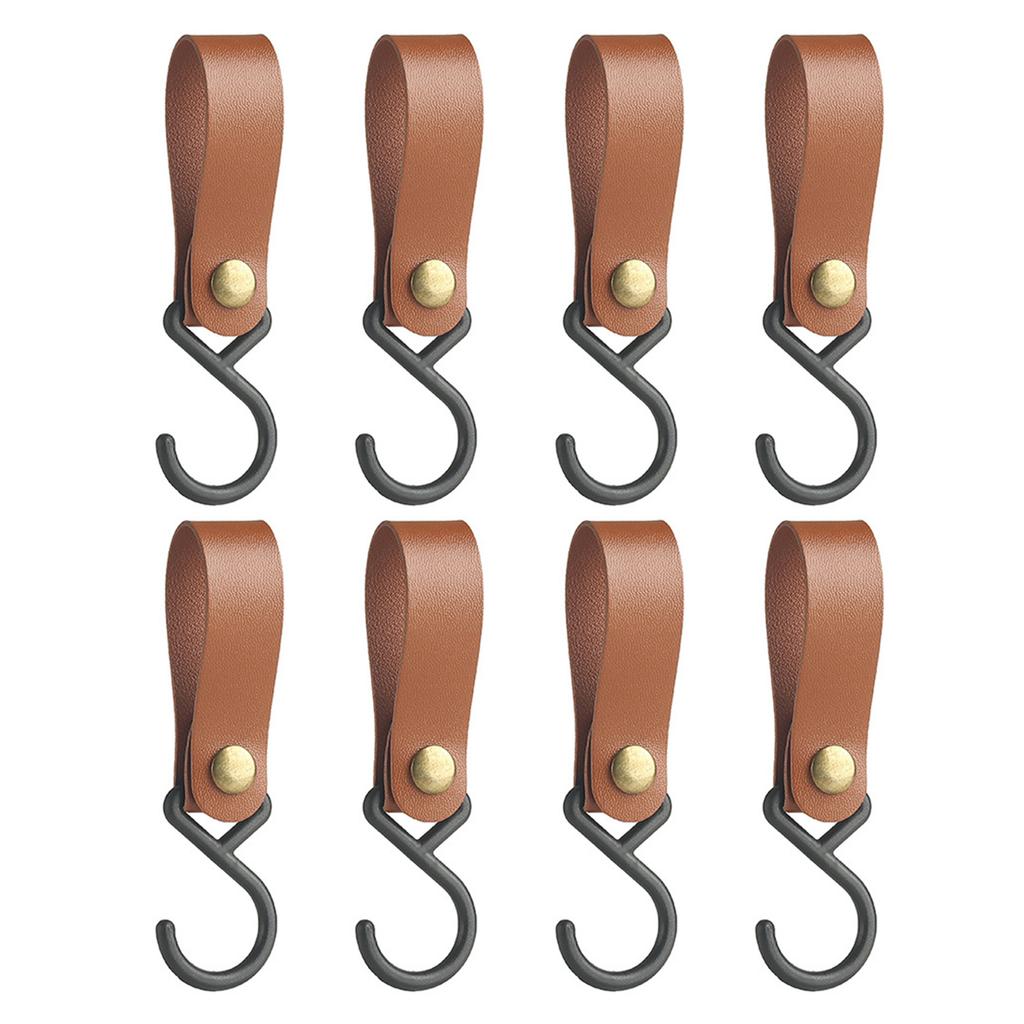 8 Pack PU Leather S Hooks No Drilling Hanging Hooks Leather Straps with Hooks Multifunctional S Hooks Set for Hanging