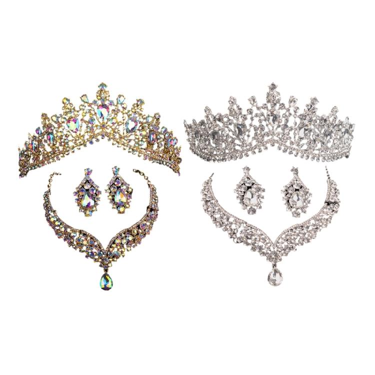 Sophisticated Wedding Jewelry Ensembles with Clear Rhinestones Necklace and Stylish Earrings Fashion Accessory