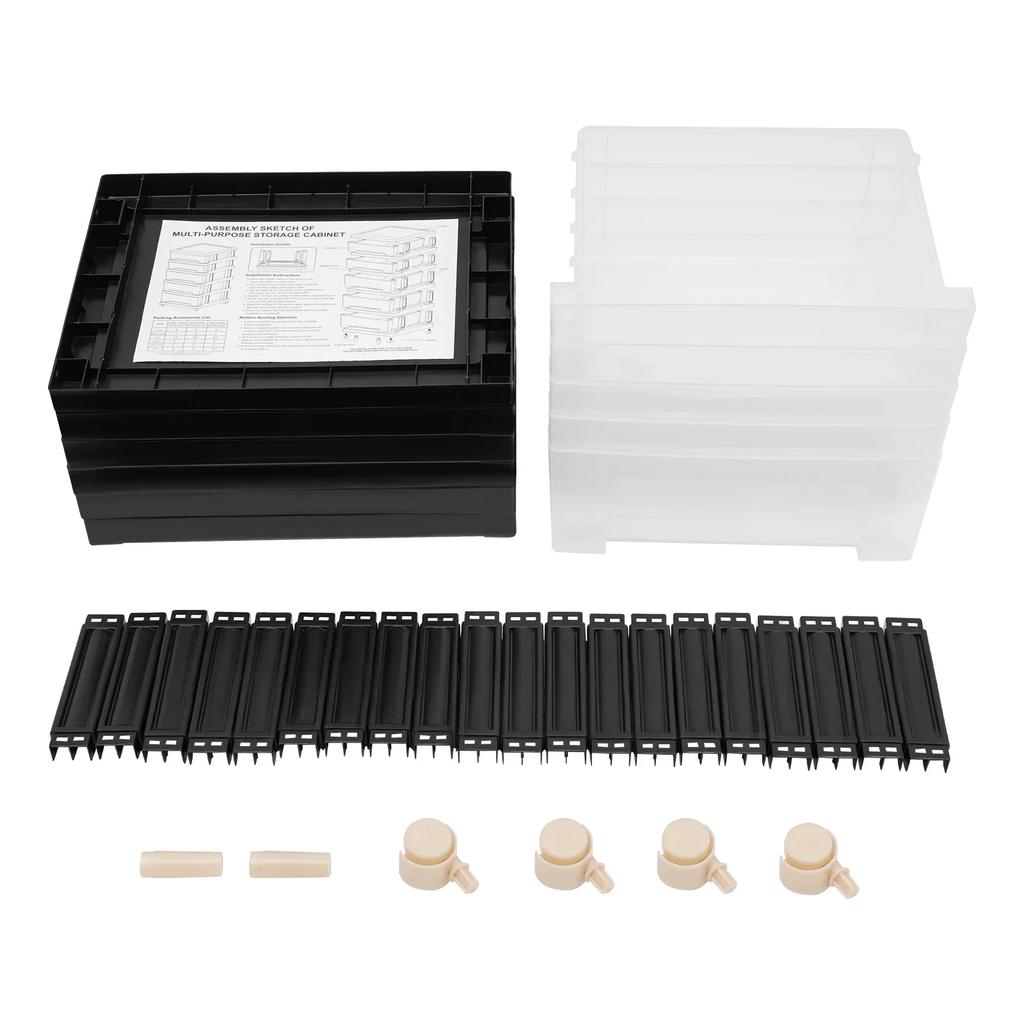 Plastic Rolling Cart, 5 Drawers Storage Cabinet w/ Wheels, Clear Drawer Storage Organizer for Home Office