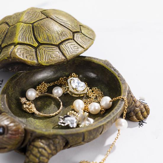 Simulation Turtle Jewelry Storage Box with Lid Resin Tortoise Trinket Keys Organizer Container Animal Statue Figurine Desktop Decoration Ornament
