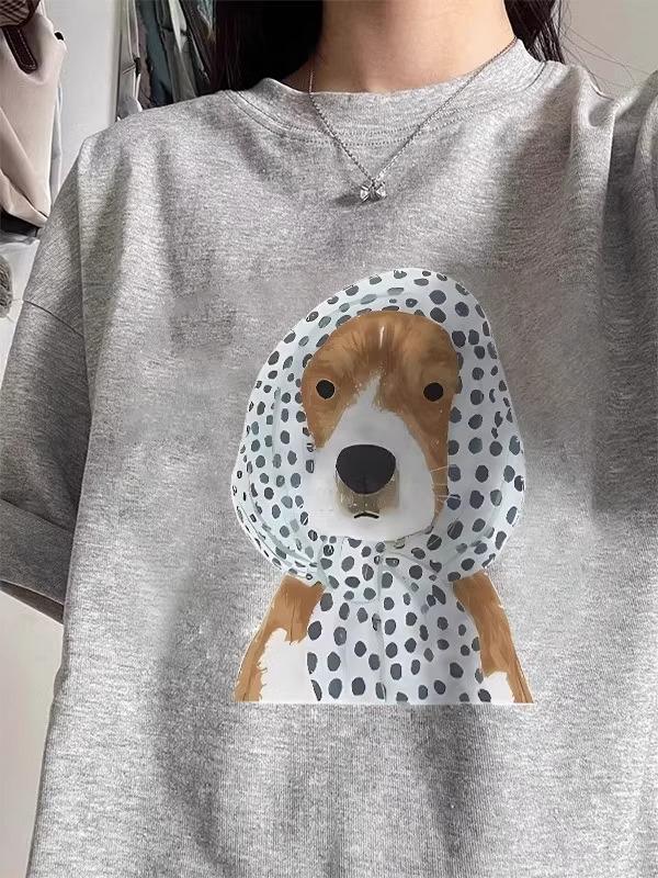 2025 Women's Gray Summer Loose Short-Sleeve Pure Cotton Niche Top