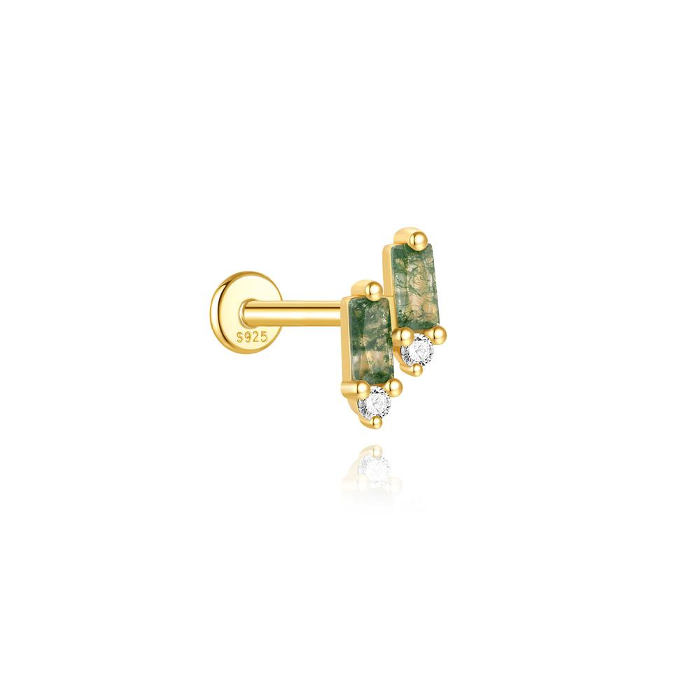 CANNER 1PC Natural Water Grass Horse Eye Zircon 925 Silver Piercing Earrings For Women Ins Simple Green Moss Earring