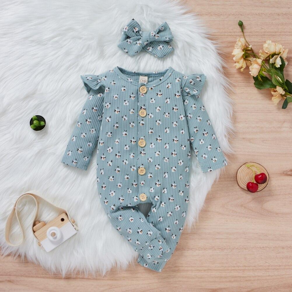 Baby Cute Floral Pit Strip Long-sleeved Jumpsuit Romper Romper Light Green 100cm