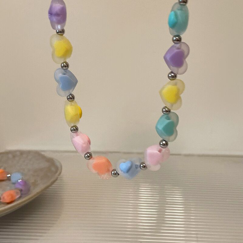 Dopamine Color Beaded Star Tassel Necklace Women's New Temperament Neck Chain Sweet Cool Spice Girl Collarbone Chain