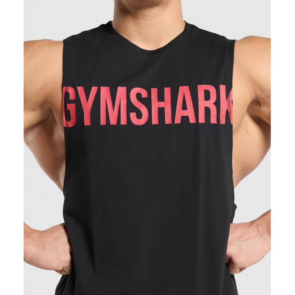 Gymshark Prime Drop Arm Tank Black Vivid Red A2c5w Rbwn