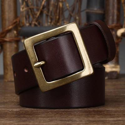 3.8CM Wide Retro Minimalist Men's Genuine Leather Belt with Glossy Cowhide & Pin Buckle