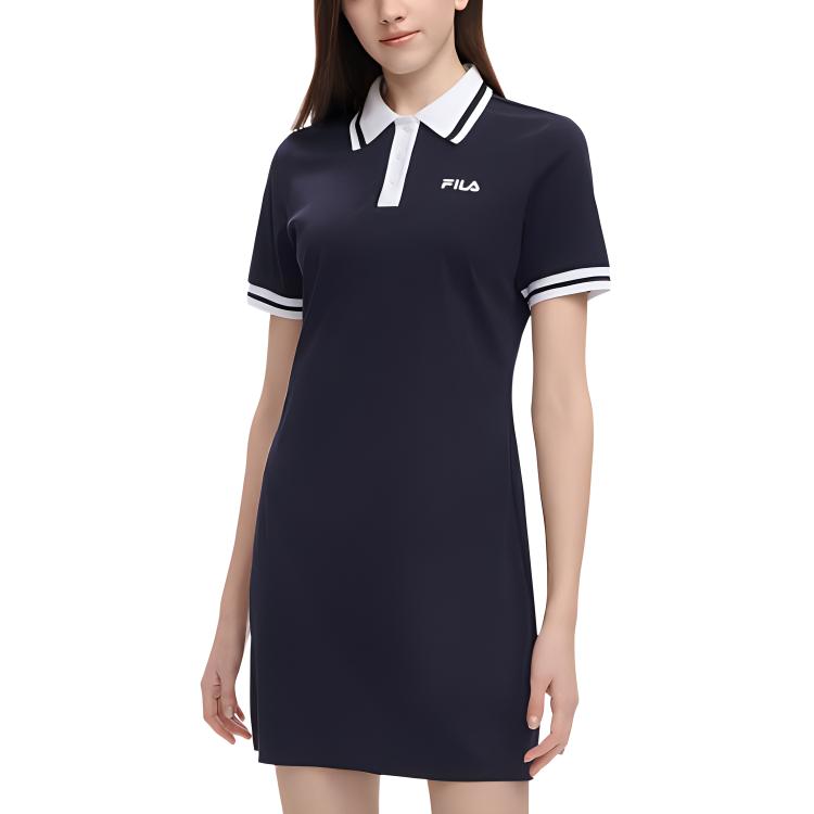 Fila Fashion Casual Classic Polo Collar Short Sleeve Dress Women Dresses Legendary-Blue F51W429302ANV