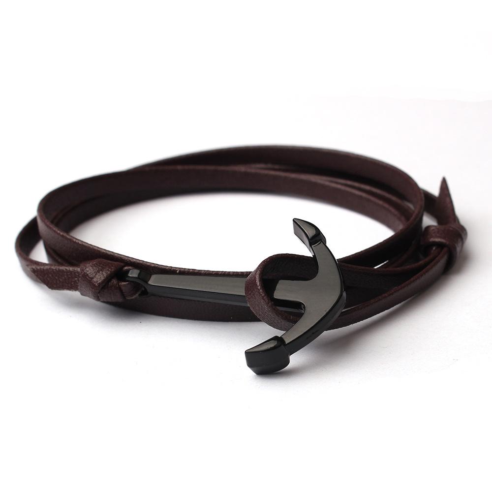 High-End Men's Leather Bracelet: Braided Rope with Alloy Fishhook Anchor