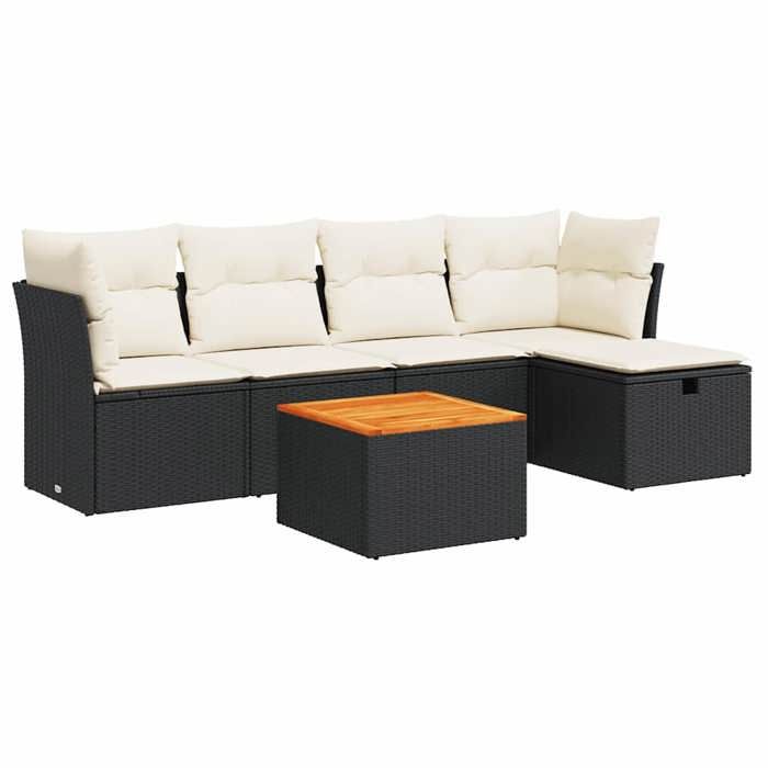 VidaXL Salon de jardin 6 pcs avec coussins noir résine tressée 3325752
