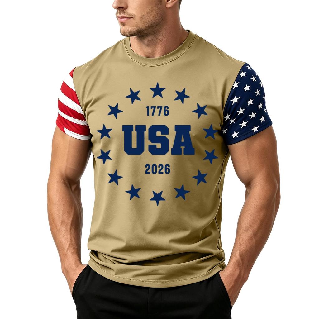 Men's Independence Day Flag Print Short Sleeve T-Shirt, Loose Casual Daily Summer Tops