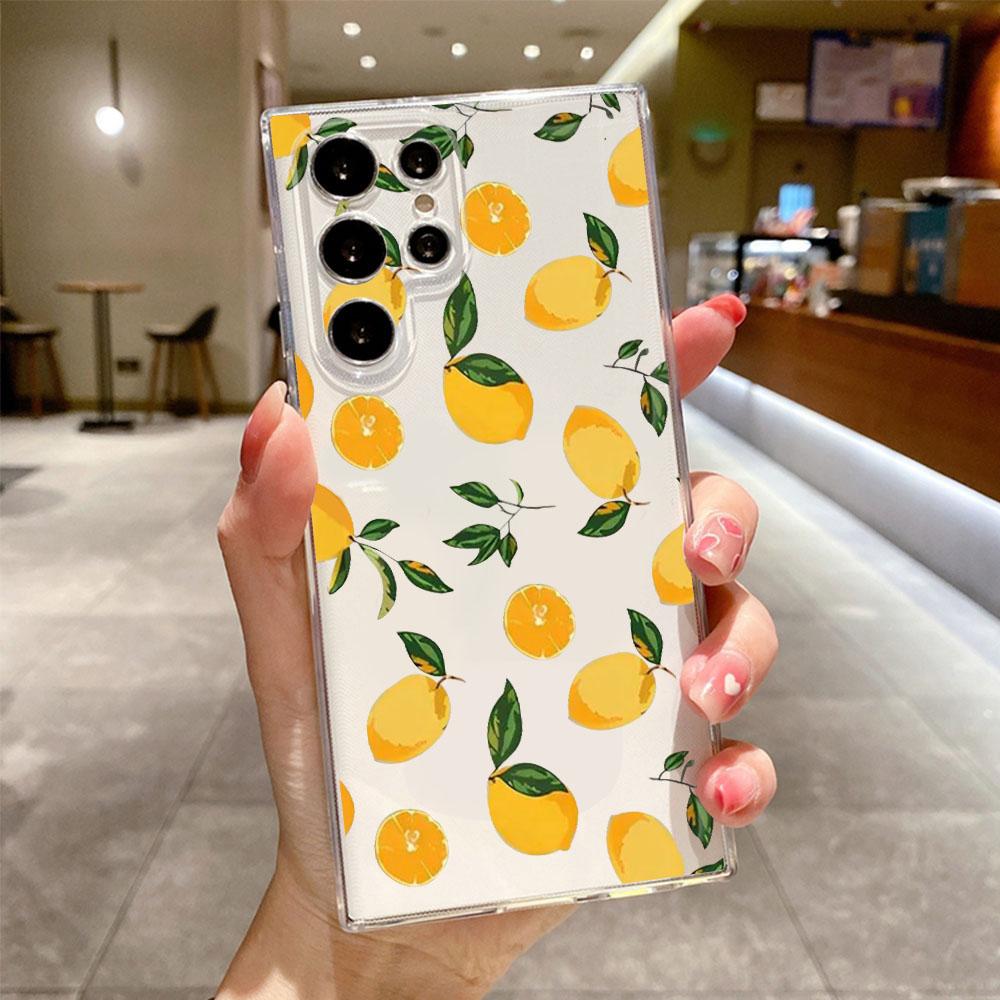 Summer Fruit Yellow Lemon Clear Case Cover for Samsung S25 S24 S23 Ultra Plus S22 S21 FE Soft TPU Cover Coque