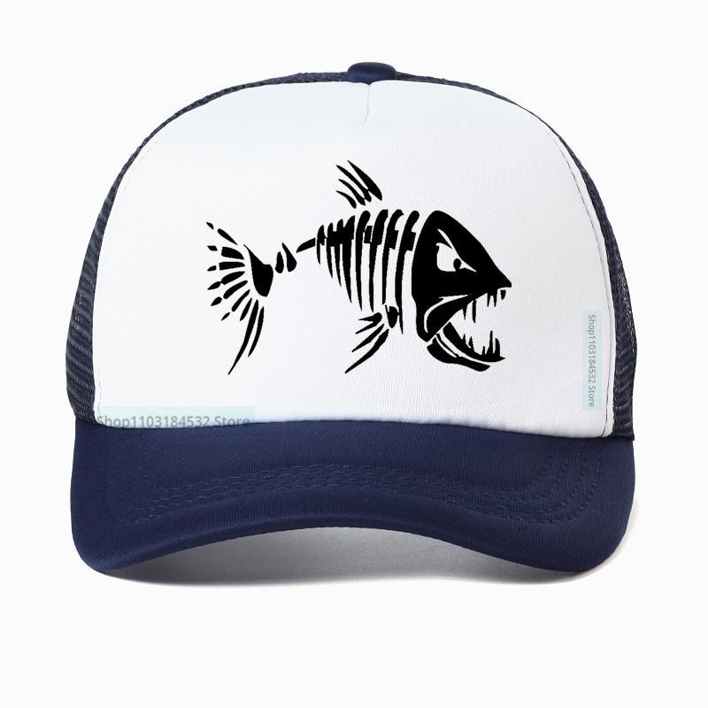 Cartoon Fish Bones Mesh Baseball Hat Unisex Outdoor Fishing Skeleton Fish Bone Adjustable Caps Women sun hat