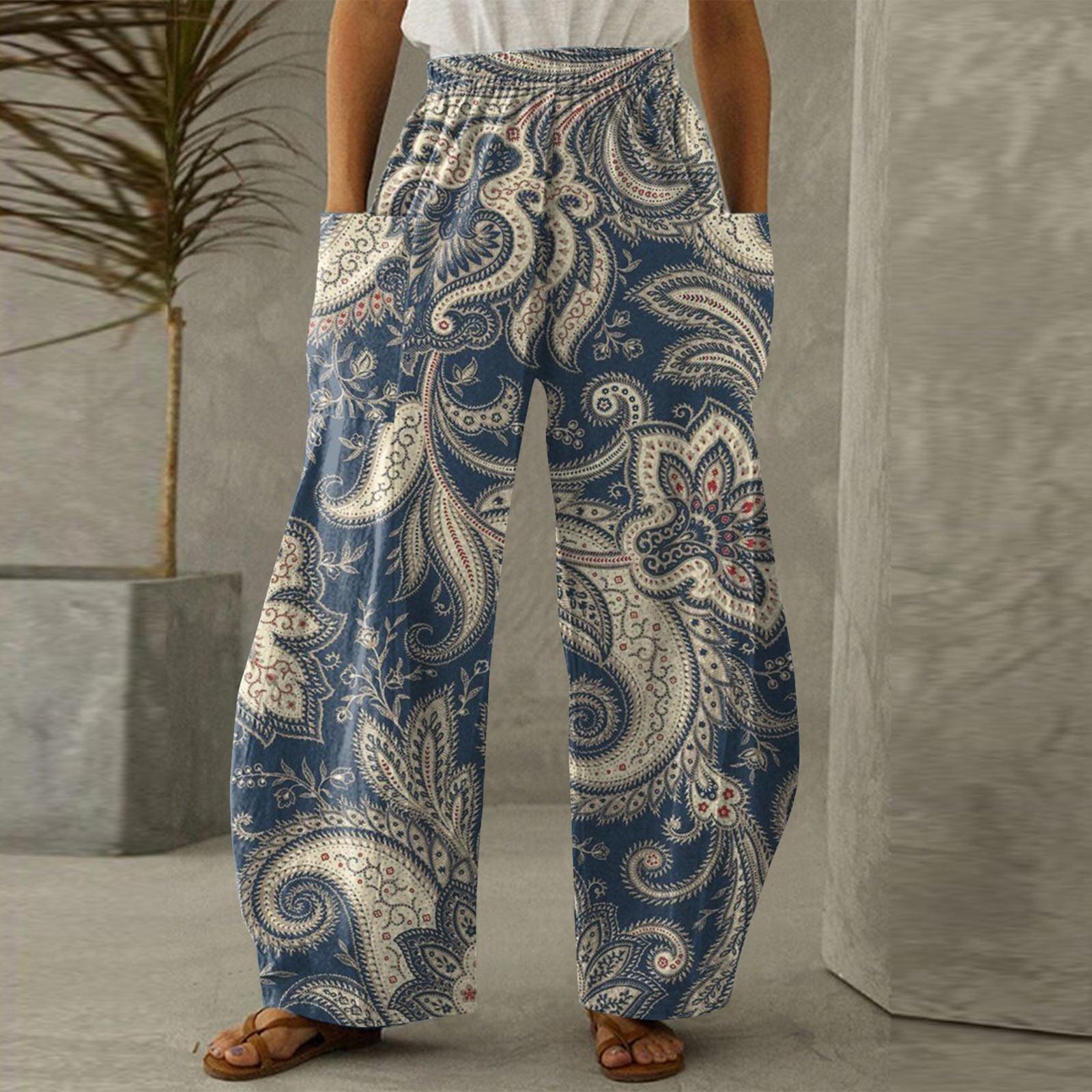 

Модные женские повседневные брюки с высокой талией и принтом, свободные брюки с эластичной резинкой на талии и двойными карманами XXXL бежевый