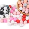15mm 30Pcs Silicone Beads Round Print Food Grade Teething Beads for Baby Toy Soft Chew Teething DIY Pacifier Clips Necklace