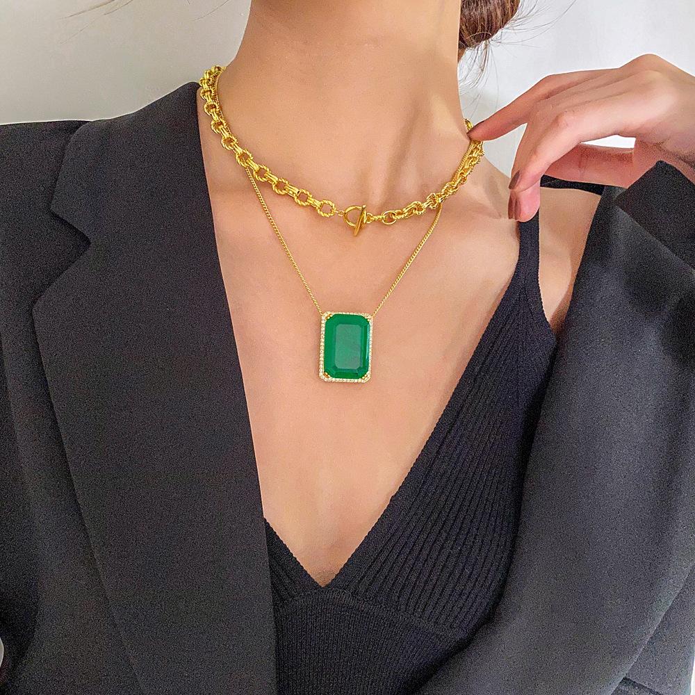 Jewelry Wind Line Cold Wind Stacked Chain Simulation Emerald Set