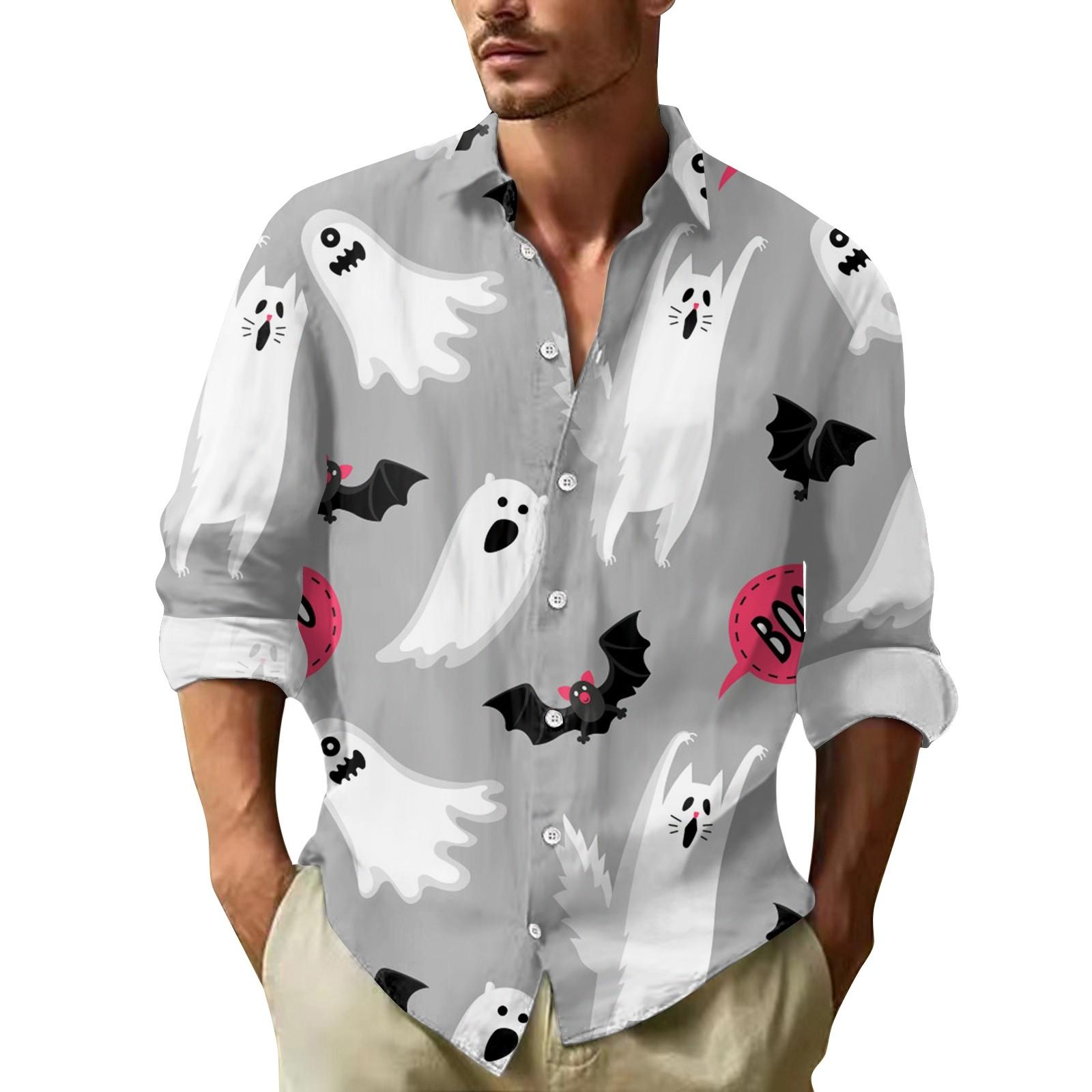 

Мужские рубашки с длинными рукавами и пуговицами на Хэллоуин, мужские повседневные модные рубашки с длинными рукавами M