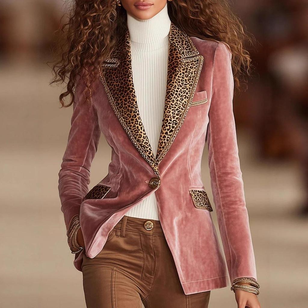 2025 Women's Long Sleeve Solid Color Lace Patchwork Velvet Jacket