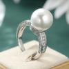 Aesthetic Inlaid White CZ Imitation Pearl Women's Ring Sparkling CopperColor Geometry Daily Wear Party Jewelry Anniversary Gift