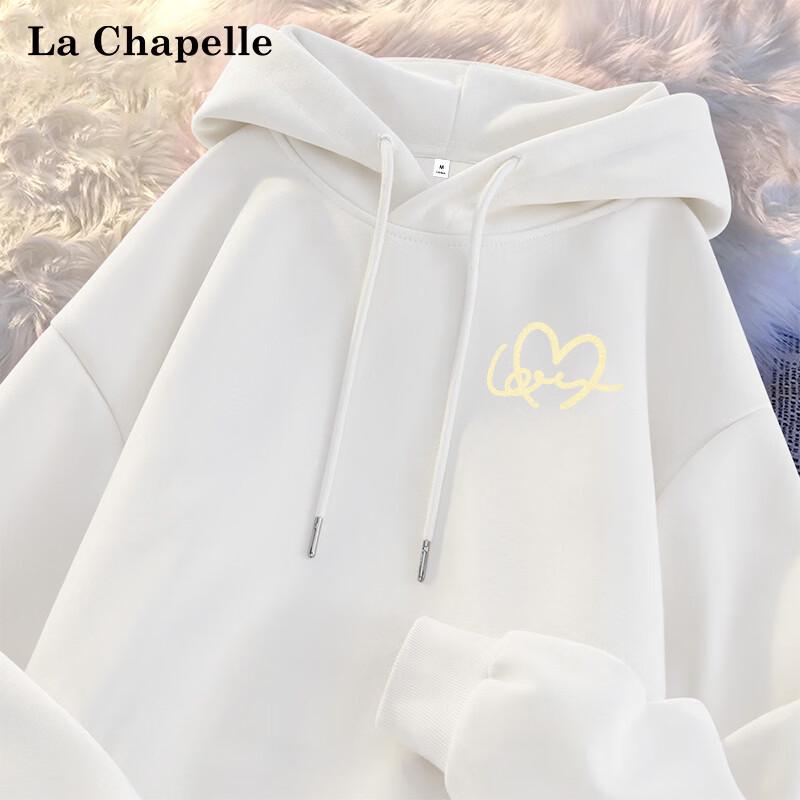 La Chapelle Women s Heart Print Pullover Hooded Sweatshirt S