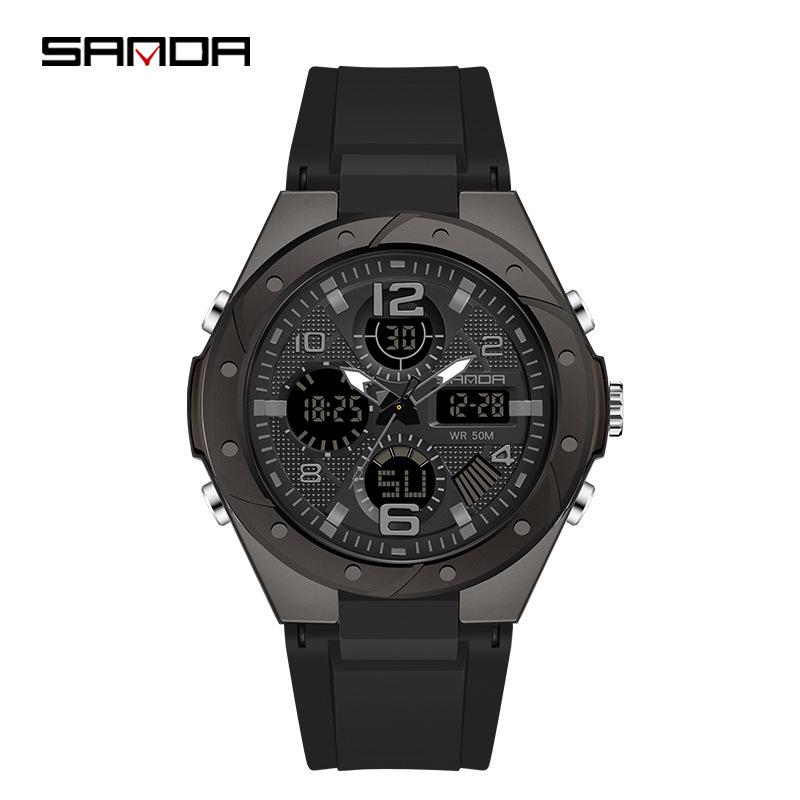 Sanda Men's Multifunctional Dual Display Luminous Waterproof Sports Watch for Teens