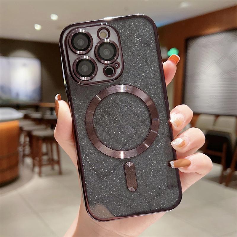 Suitable for Apple IPhone16 Electroplated Magnetic Glitter Phone Case 14Promax Transparent Color 15 Anti-drop Protective Case