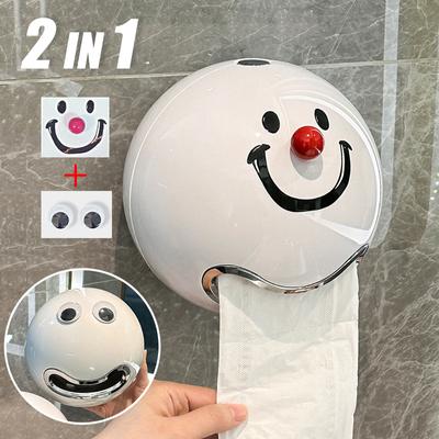 Smiling Face Toilet Tissue Box Wall Mounted Toilet Tissue Paper Storage Replaceable No Punching Required Waterproof Desktop