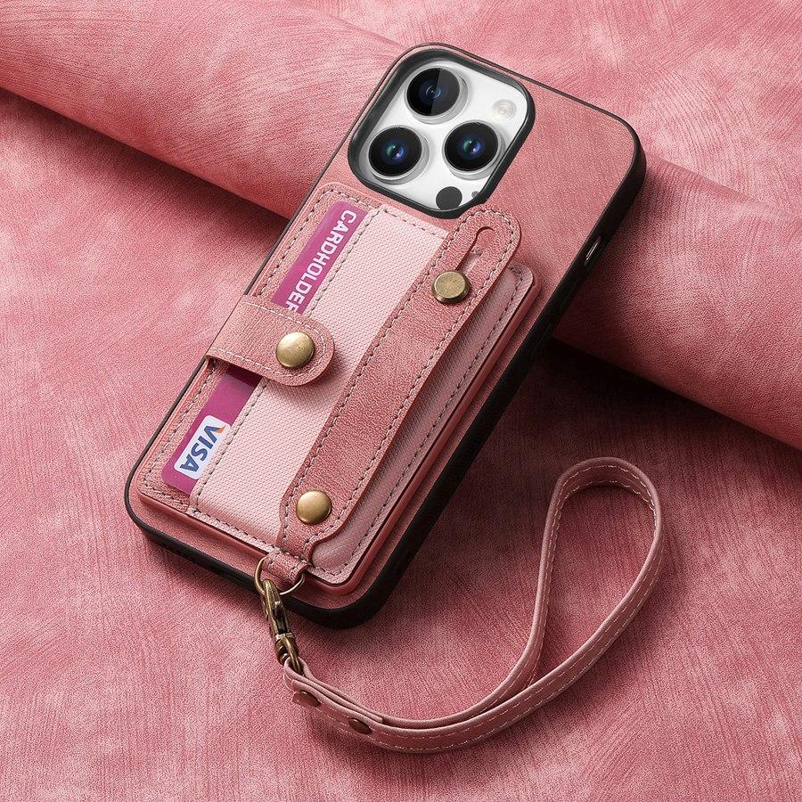 Standhouder portemonneehoes met polsband en kaartsleuf voor iPhone Samsung Xiaomi Google Gladde, huidvriendelijke leren schokbestendige telefoonhoes