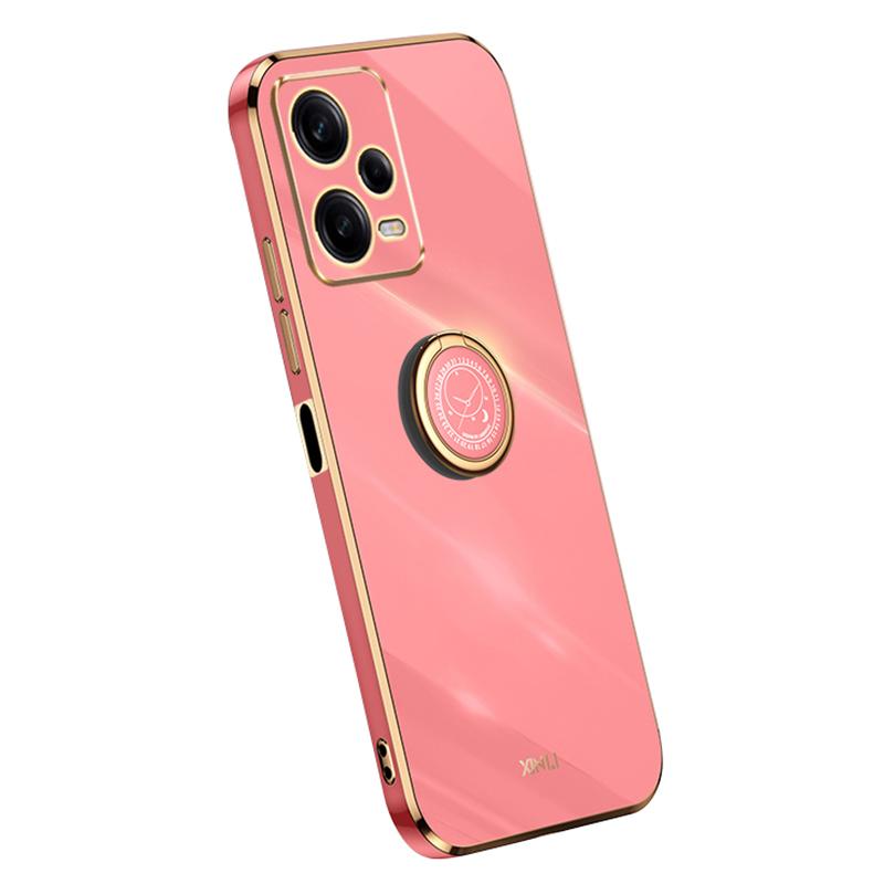 

XINLI Phone Case for Xiaomi Redmi Note 12 Pro+ 5G Electroplating Golden Edge Ring Holder Kickstand TPU Phone Cover Red