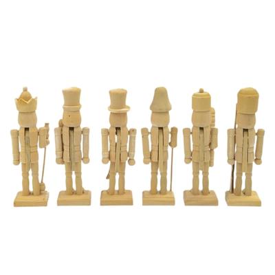 6Pcs Natural Wooden Unfinished Nutcrackers Ornament Artistic Tabletop Display For Kids Crafting And Festives Decoration