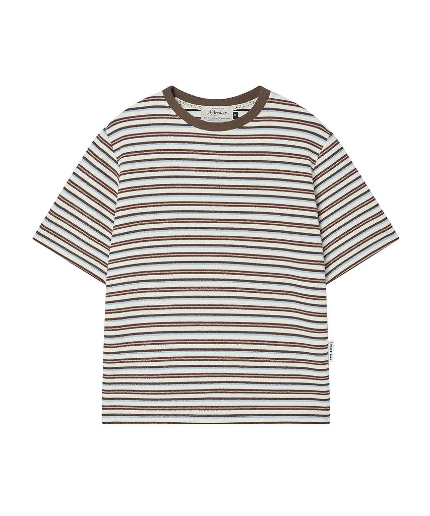BEYOND CLOSET [Collection Line] Airy Stripe Short Sleeve Knit Multi