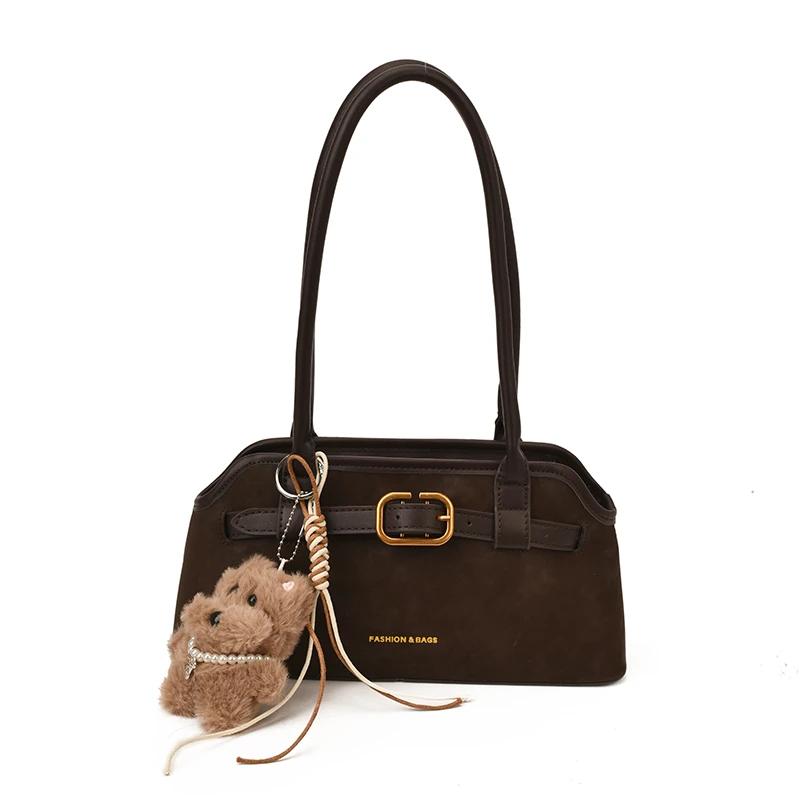 

Solid Color Pu Large Capacity Sweet Tote Bags Versatile Retro Casual Underarm Shoulder Bags Sewing Thread Women s Bags кавовий