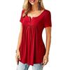 Casual Women Loose Short Sleeve Tunic Blouse O Neck Button Top Ladies Shirts Elastic