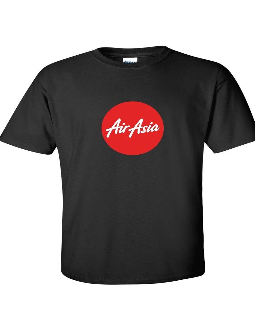 Air Asia Retro Red White Logo Malaysian Airline Black Cotton T-Shirt XL