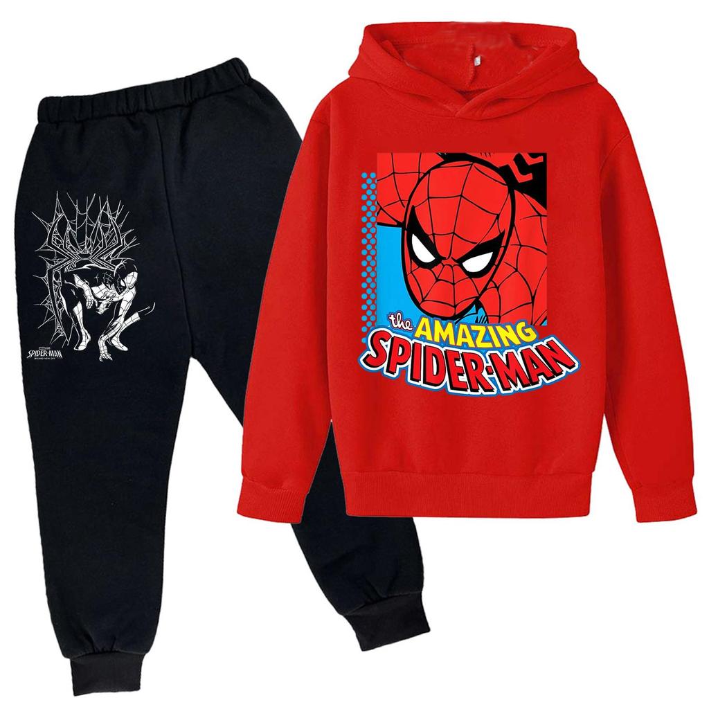 Kids Printed Hoodie and Sweatpants Set Long Sleeve Loose Fit Pullover Outfit for Boys and Girls