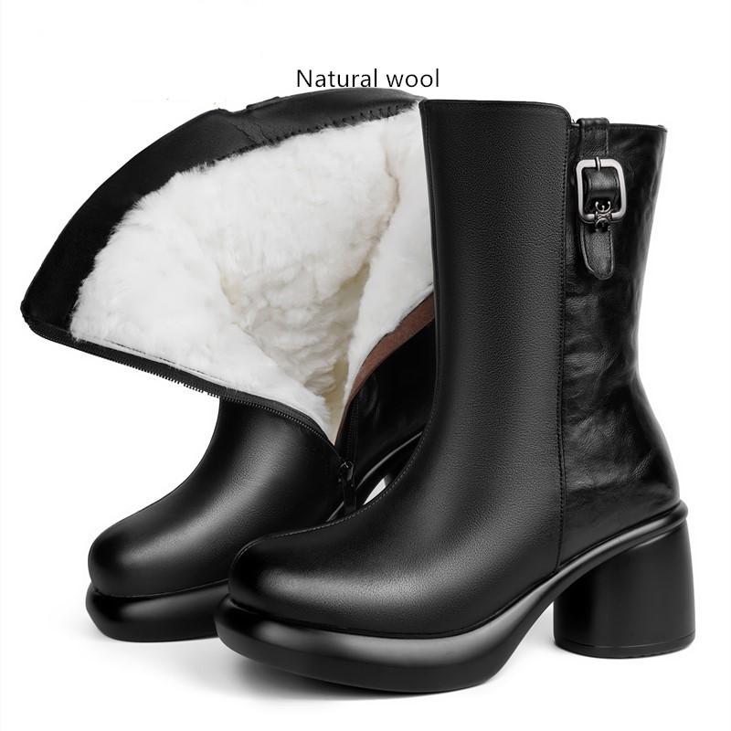Fashion AIYUQI Women's Winter Boots Genuine Leather 2025 New High Heel Boots Women Natural Wool Warm Winter Mom Boots Women