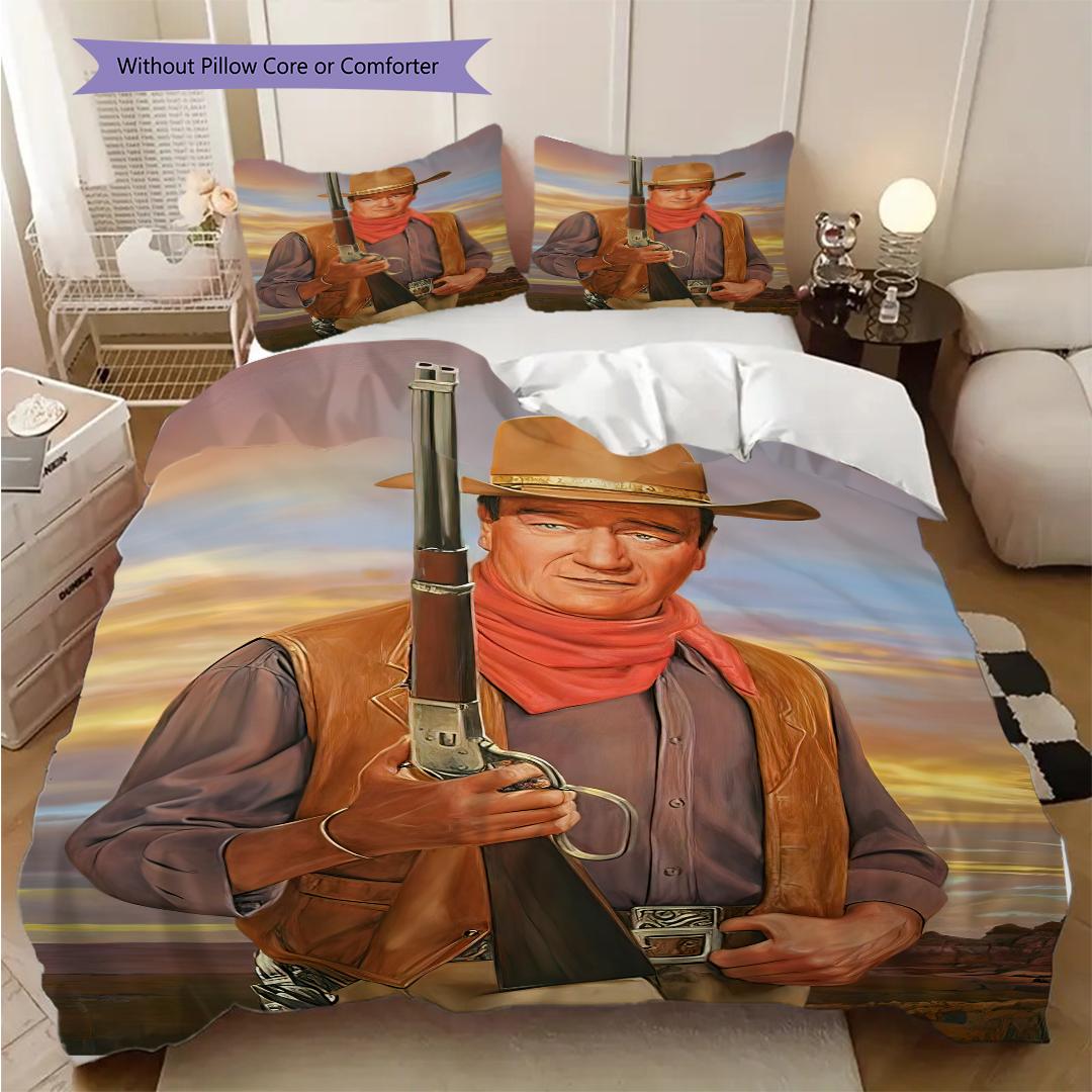 

John Wayne with a gun bedding, duvet cover, pillowcase, home decoration, birthday gift (1 * duvet cover+2 * pillowcase, coreless) 135x200cm