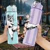 1PC Cat Kicking Soccer Line Art Print 750ml Color Plastic Sports Water Bottle Leakproof Flip Straw Lid Suitable for Sports Office Home Use