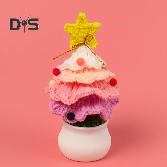 Crochet Christmas Tree Handmade Knitting Xmas Tree Ornaments Potted Plant Desktop Figurine for Holiday Crafting