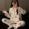 Pajamas female cute cartoon imitation cotton long-sleeved trousers casual cardigan girl raw loungewear two-piece set autumn and winter