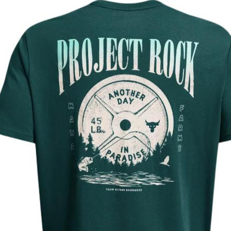 Under Armour Project Rock Letter Print Casual Loose Fit Short Sleeve T-Shirt Men Tops Moss-Green 1383221-449
