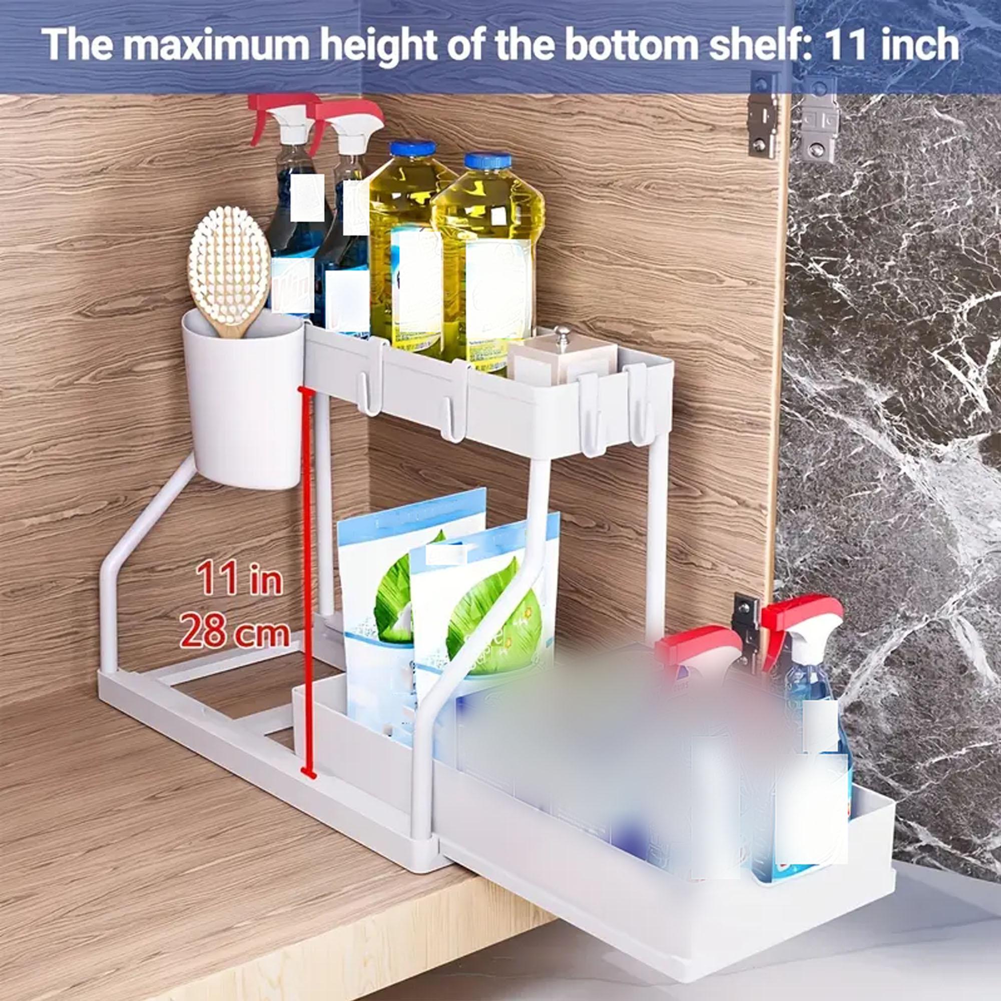 Double-layer drawer seasoning household kitchen storage rack bathroom sink layer debris storage rack 2-tier белый